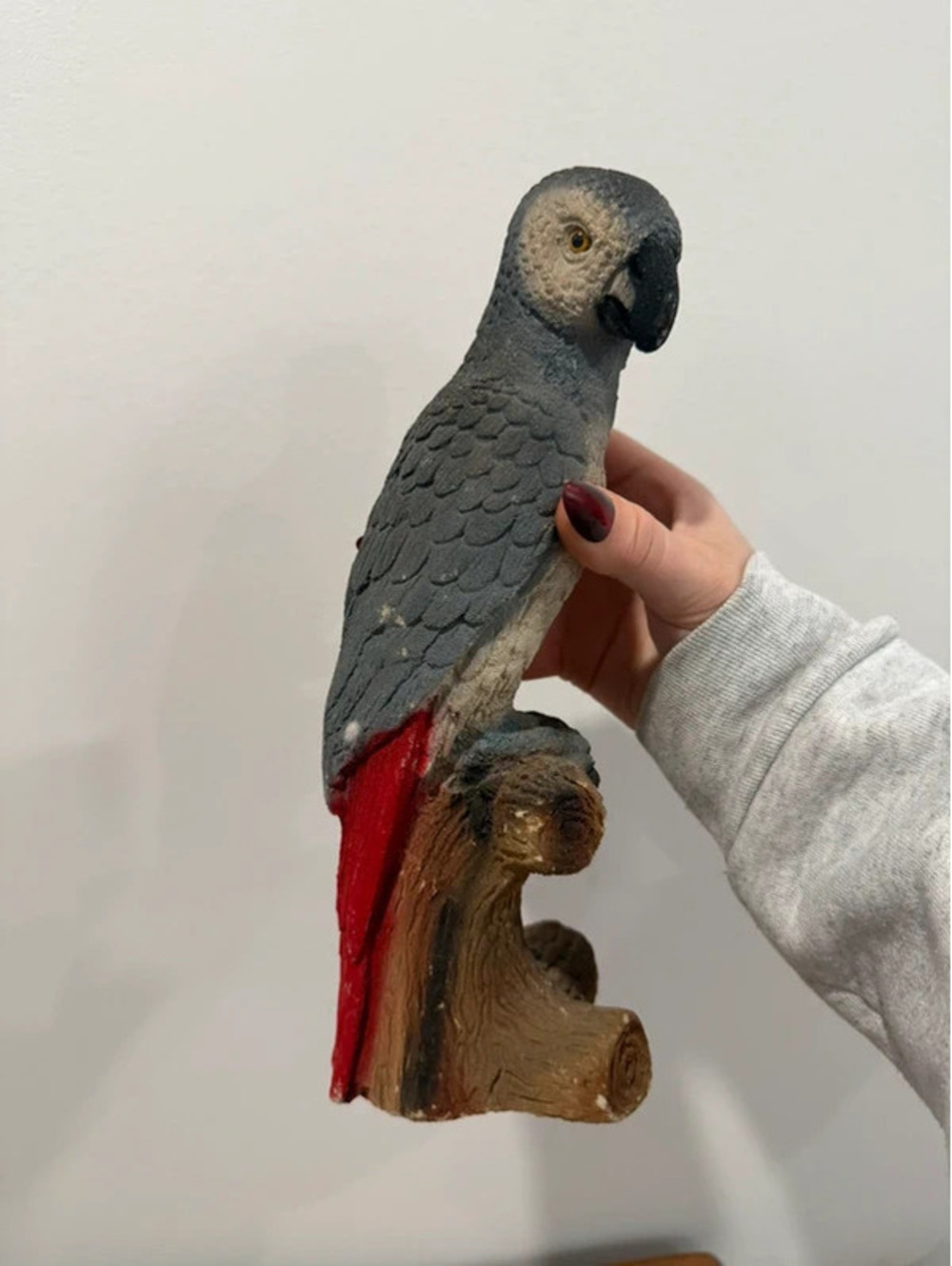 Vintage African Grey Parrot Bird Sculpture on Branch